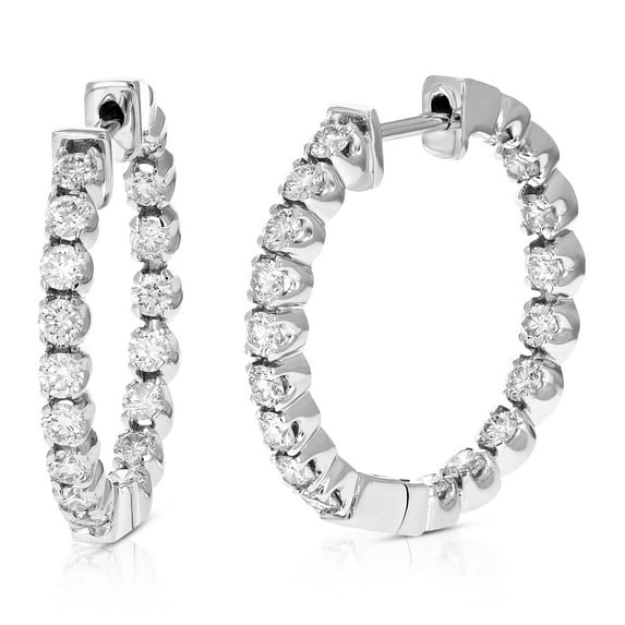 Vir Jewels 2 CTTW Diamond Inside Out Hoop Earrings 14K White Gold Round Prong Set 1 Inch
