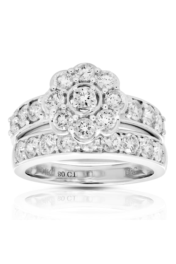 2 CTTW Diamond Wedding Ring Bridal Set for Women in 14K White Gold Round Composite