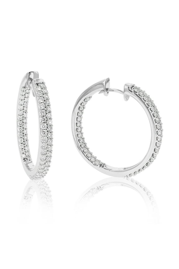 2 CTTW Lab Grown Diamond Hoops Earrings in Sterling Silver With Hidden Post For Women
