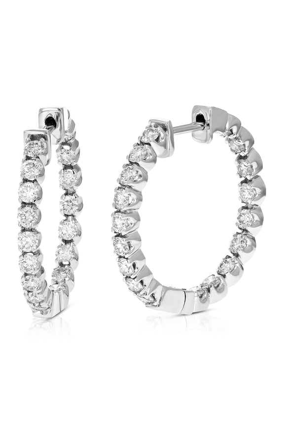 2 CTTW SI2-I1 Certified Diamond Inside Out Hoop Earrings 14K White Gold 1 Inch