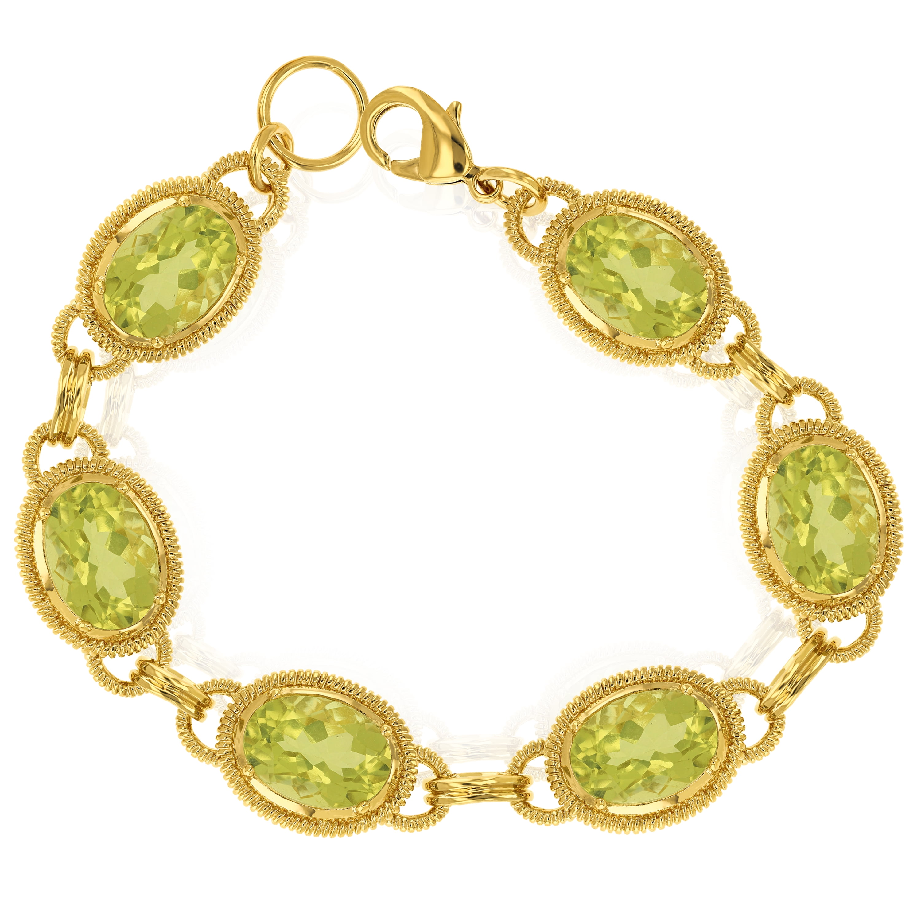 Vir Jewels 21 CTTW Lemon Quartz Tennis Bracelet Yellow Gold Plated over Brass 14x10 MM Oval
