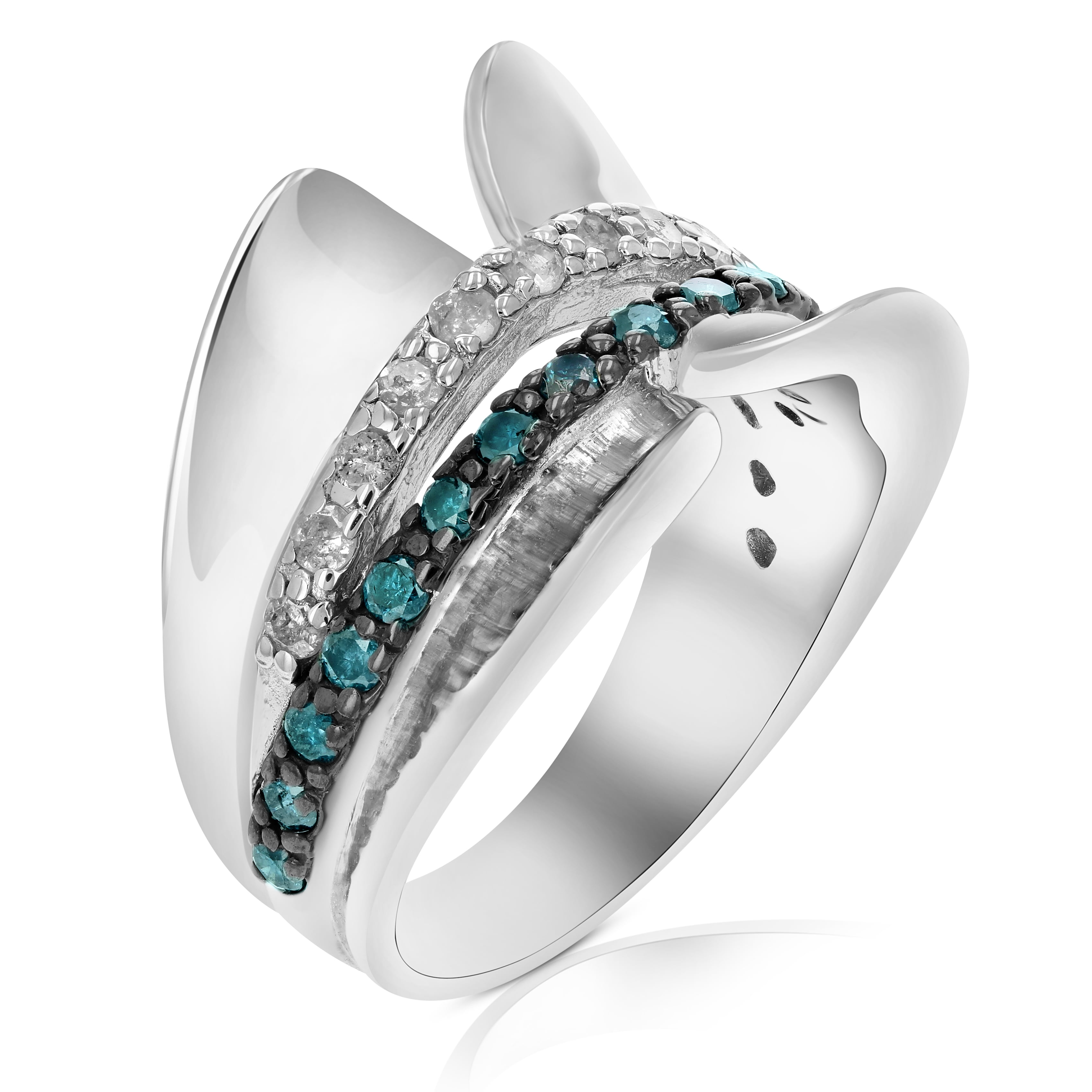 Vir Jewels 3/4 CTTW Blue and White Diamond Ring .925 Sterling Silver with Rhodium Size 7 Female Adult