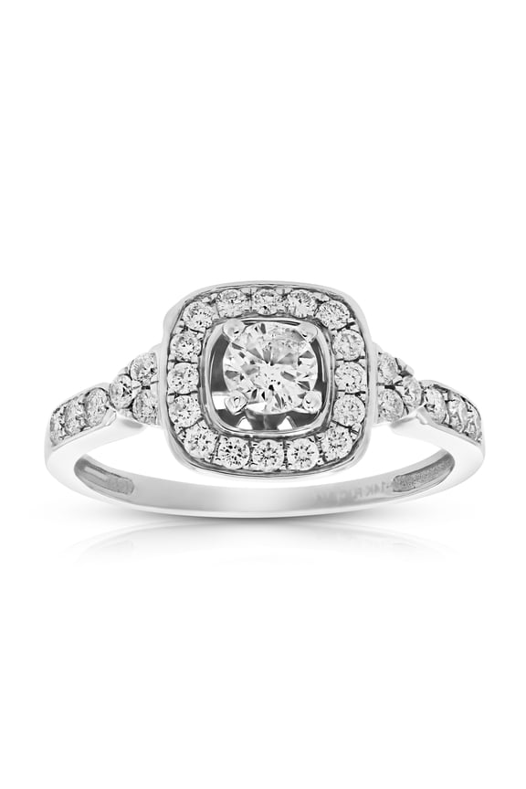 3/4 CTTW Diamond Halo 4-Prong Wedding Engagement Ring Cushion 14K White Gold Size 6 Female