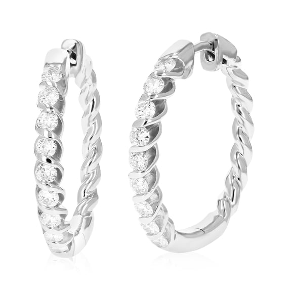 Vir Jewels 3/4 CTTW Lab Grown Diamond Hoops Earrings in Sterling Silver With Hidden Post For Women