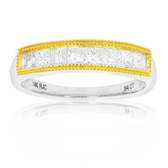 Vir Jewels 3/4 CTTW Princess Diamond Wedding Band for Women in 14K White Yellow Gold Milgrain