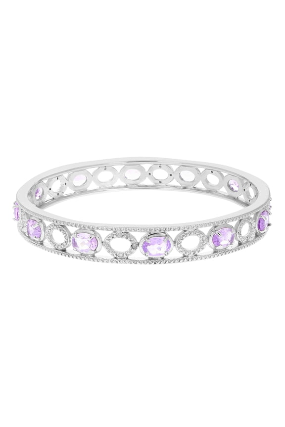 3.80 CTTW Purple Amethyst And Diamond Eternity Bangle Bracelet Brass Rhodium Female Adult