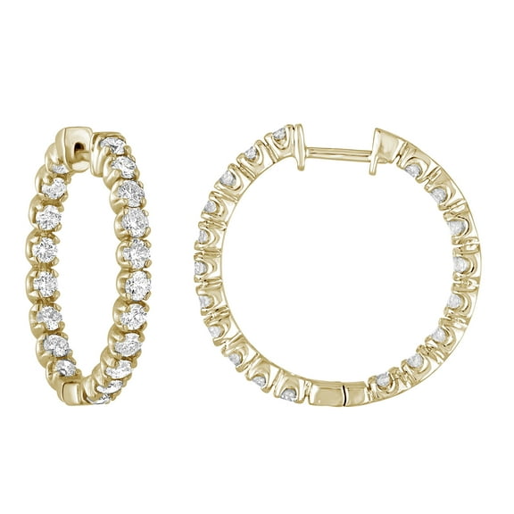 Vir Jewels 3 CTTW Diamond Inside Out Hoop Earrings 14K Yellow Gold Round Prong Set 1 Inch