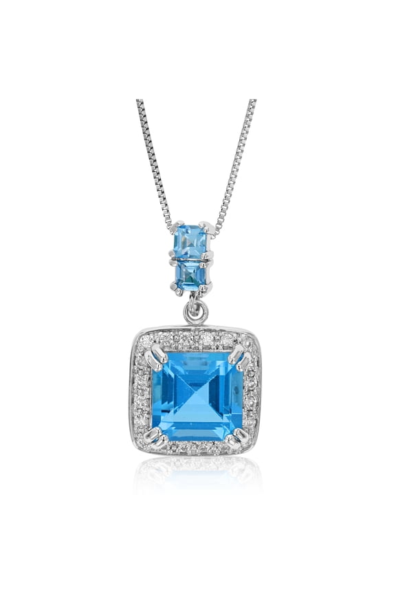 4.30 CTTW Swiss Blue Topaz Pendant Necklace for Women in Sterling Silver December