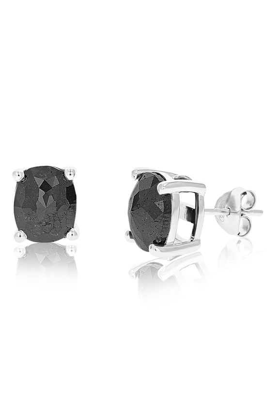 5 CTTW Oval Shape Black Diamond Stud Earrings .925 Sterling Silver Prong Set