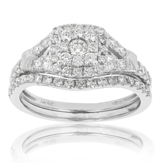 Vir Jewels 7/8 CTTW Diamond Prong Set Wedding Engagement Ring Set 14K White Gold Bridal Size 7 Female