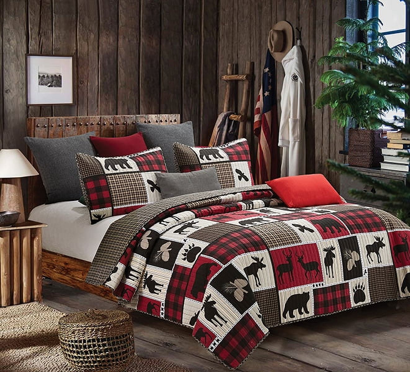 Virah Bella Lodge Life Moose Patchwork Rustic Quilt & Sham Set, Twin Bed 2 Piece