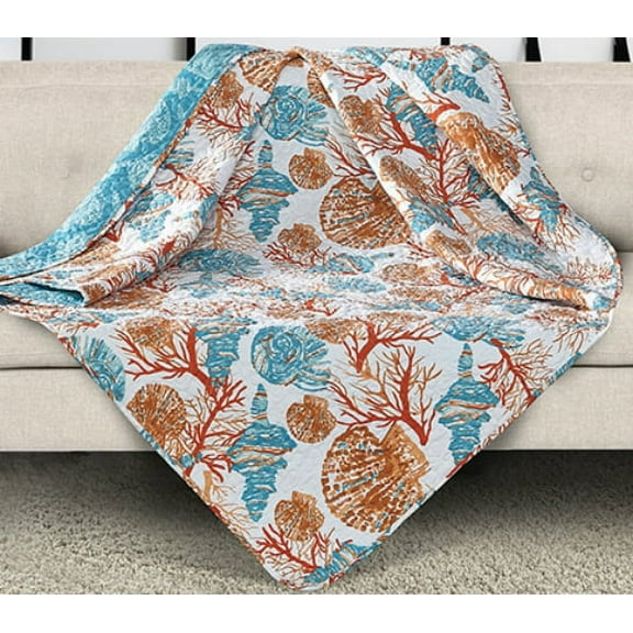 Virah Bella Beach Comber Shells Quilted Throw Blanket, Reversible 50" x 60"