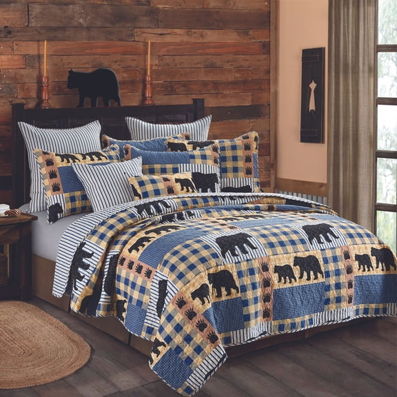 Virah Bella Blue & Yellow Bear Plaid Twin Quilt & Sham Set, 2 Pc Bed Cover
