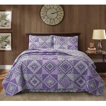 Virah Bella - Lavender Fields - Lightweight Reversible 3-Piece Lodge Quilt Set with Decorative Pillow Shams.