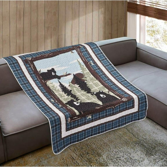 Virah Bella Quilted Throw Blanket 50" x 60" Unexpected Visitors Lightweight Throw Quilt Great for Loungers & Extra Bedding - Beautiful Lodge-Themed Blanket