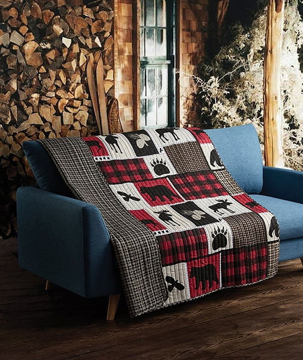 Red and Black Plaid Sherpa Reversible Quilted Throw Blanket 50" x 60"