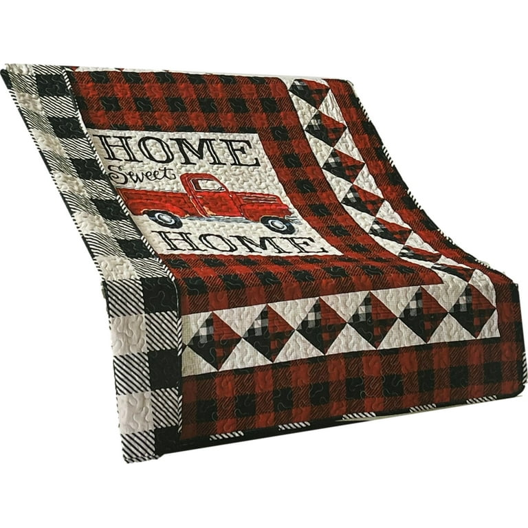 Virah Bella Red Pick Up Truck Home Sweet Home Quilted Throw