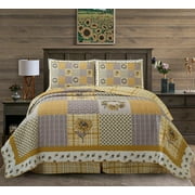 Virah Bella - Sunshine - Lightweight Reversible 3-Piece Lodge Quilt Set with Decorative Pillow Shams.