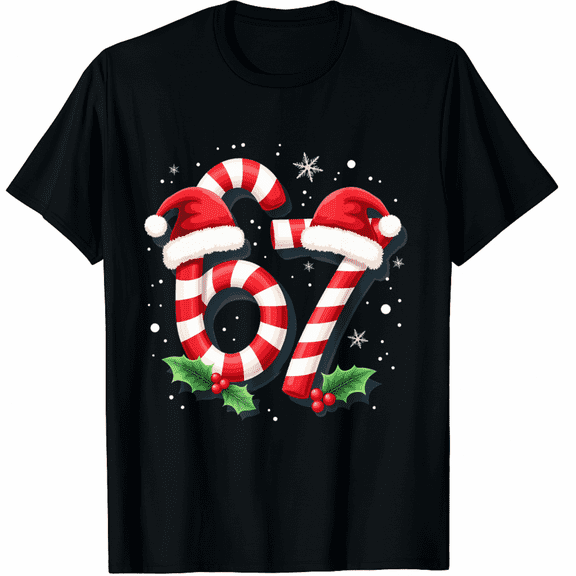 Viral 67 Candy Canes Santa Holiday Humor T-Shirt (Men's, Women's)