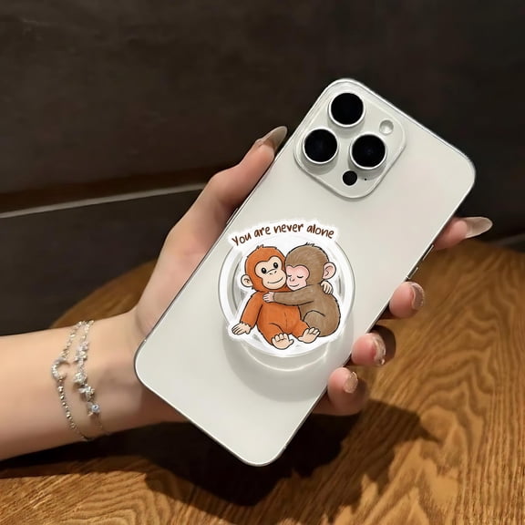 Viral Baby Monkey Hugging Orangutan Plush Phone Grip, Watercolor Cute Animal Phone Holder