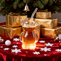 Viral Bear-Shaped 11oz Glass Cold Cup with Straw, Perfect for Holiday Drinks, Iced Coffees, Cocktails, Cold Brew, Ideal Christmas Gift for Drinkware Enthusiasts,(1 Bear Cup with Straw)