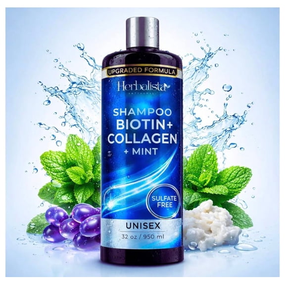 Viral Biotin + Collagen Shampoo, Sulfate-Free Thickening Hair Cleanser for Fuller-Looking, Stronger Hair, Unisex Daily Scalp Care, 32 oz (950 ml)