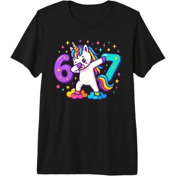 Viral Funny Six Seven 67 Number Trendy Meme Unicorn Dancing Premium Tri-Blend T-Shirt