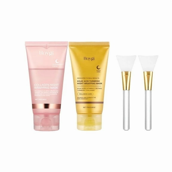 Collagen Peel off Mask and Turmeric Overnight Peel off Mask Overnight Wrapping Mask for Cleaning Nourishing Skin with Jelly Brush