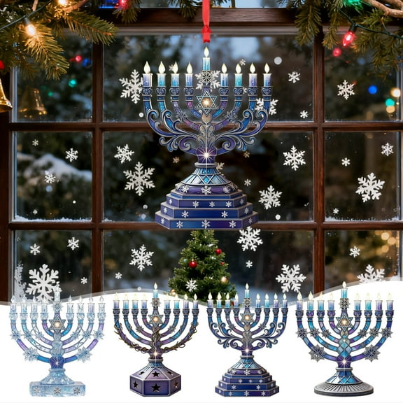 Viral Hanukkah Menorah Ornament - Traditional Jewish Festival Decor, Durable Metal/Resin Design for Home, Mantel & Holiday Displays, Festive 9-Branch Candlestick Themed Decorative Pendant, 3.18in, D