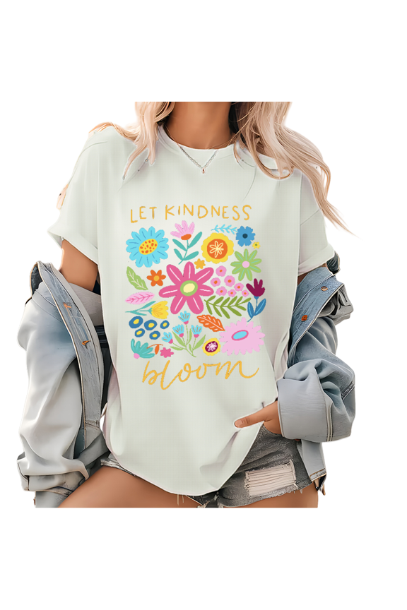 Let Kindness Bloom T-Shirt - Watercolor Wildflower Graphic Tee, Women's Boho Floral Tops with Uplifting Message, Soft Cotton Botanical Apparel