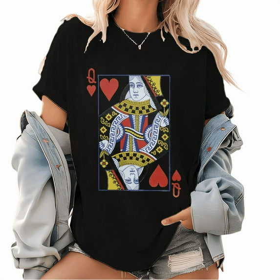 Queen of Hearts Graphic Tee - Vintage Playing Card Feminist Shirt, Unisex Cotton T-Shirt with Art Deco Design, Bold Statement Tops for Gender Equality