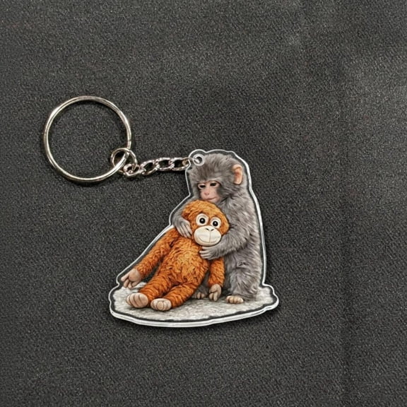 Viral Punch Monkey Acrylic Keychain, Cute Baby Monkey with Plush Toy Gift, Emotional Gift for Animal Lovers, Baby Monkey Punch