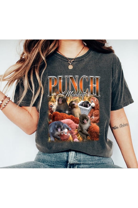 Viral Punch Monkey Shirt, Monkey with Plush Toy Shirt, Emotional Gift for Animal Lovers, Comfort Colors Unisex Cotton T-Shirt, Size S-3XL