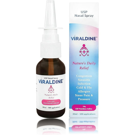 Viraldine 1% Povidone-Iodine Nasal Spray for Daily Congestion Relief, 100 Sprays, 30ml