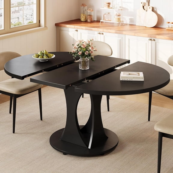 Virans 43.3"-59" Extendable Round Dining Table for 6-8,Kitchen Table with MDF,Modern Dinner Table for Dining Rooms,Living Rooms,Black