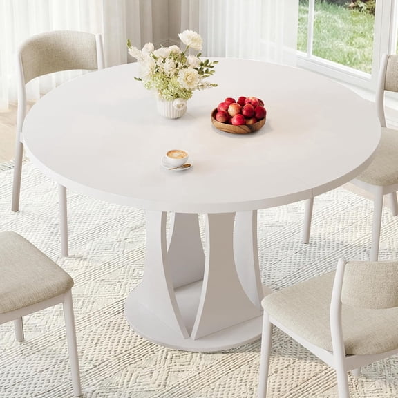 Virans 47.2" Round Dining Room Table for 4-6,Dinner Table with MDF for Kitchens,Living Rooms,White