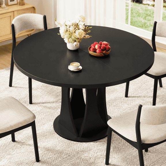 Virans 47.2" Round Dining Room Table for 4-6,Dinner Table with MDF for Kitchens,Living Rooms,Black