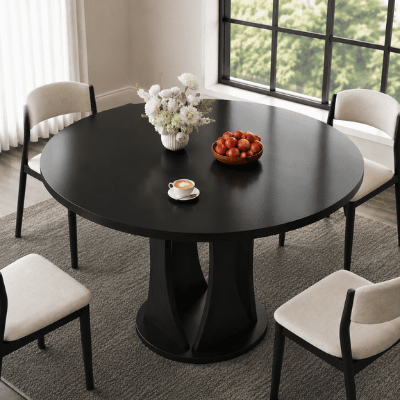 Virans 47.2" Round Dining Room Table for 4-6,Dinner Table with MDF for Kitchens,Living Rooms,Black
