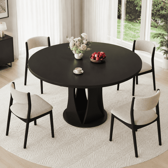 Virans 47.2" Round Dining Room Table for 4-6,Dinner table with MDF for Kitchens,Living Rooms,Black