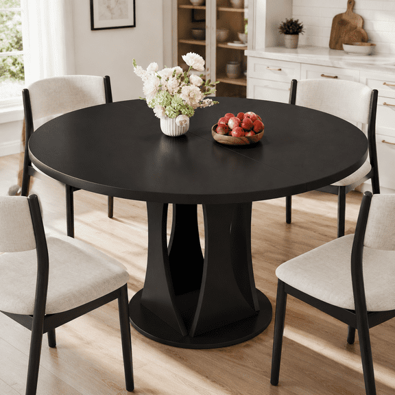 Virans 47.2" Round Dining Room Table for 4-6,Dinner Table with MDF for Kitchens,Living Rooms,Black