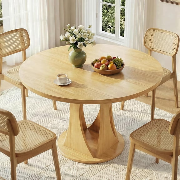 Virans 47.2" Round Dining Room Table for 4-6,Dinner Table with MDF for Kitchens,Living Rooms,Natrual