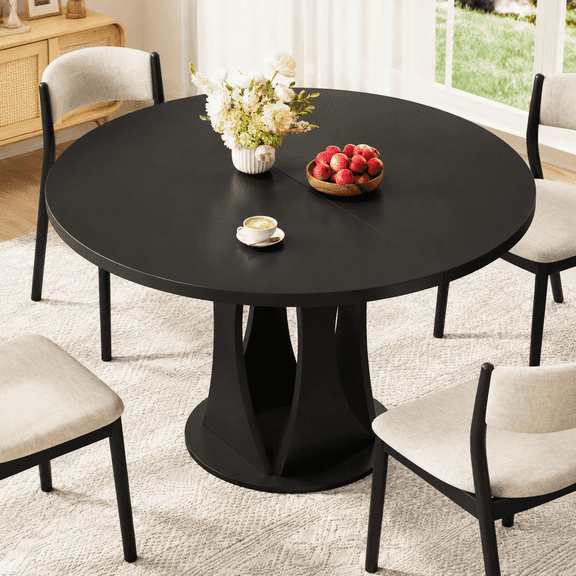 Virans 47.2" Round Dining Room Table for 4-6,Dinner Table with MDF for Kitchens,Living Rooms,Black