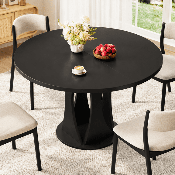 Virans 47.2" Round Dining Room Table for 4-6,Dinner table with MDF for Kitchens,Living Rooms,Black