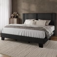 thumbnail image 1 of Virans King Size Bed Frame, Linen Platform Bed Frame with Upholstered Headboard,Sturdy Solid Wood Slats Support,Noise Free,No Box Spring, Easy to Assemble - Dark Gray, 1 of 8