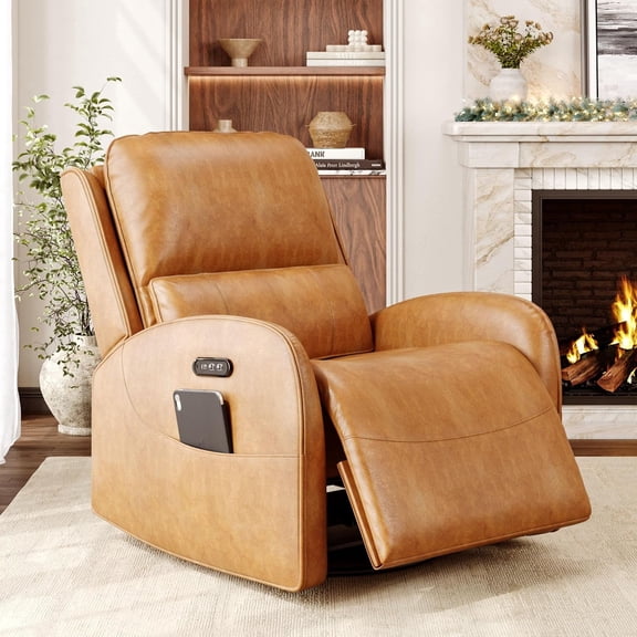 Virans Power Recliner Chair for Adults,Leather Recliner Chair with Power Headrest/Lumbar Support/Charging Ports,Electric Recliner Single Sofa Chair for Living Room/Bedroom,Brown