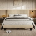 thumbnail image 1 of Virans Queen Size Bed Frame,Upholstered Linen Platform Bed frame with Fabric Headboard,Solid Wood Slats Support,Noise Free,No Box Spring,Easy Assembly,Beige, 1 of 10