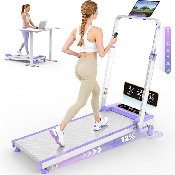Virans Walking Pad Treadmill with 12% Incline & Adjustable Height Handle, 4 in 1 Folding Treadmill with 3.5 HP Motor, LED Display, 350 LBS Capacity