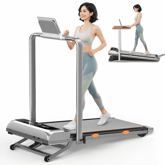 Virans Walking Pad Treadmills with 15% 12-Level Auto Incline & Handle Bar, 3.5HP Quiet Treadmills with UI Screen, Speaker, APP & Remote Control, 450 lbs Capacity