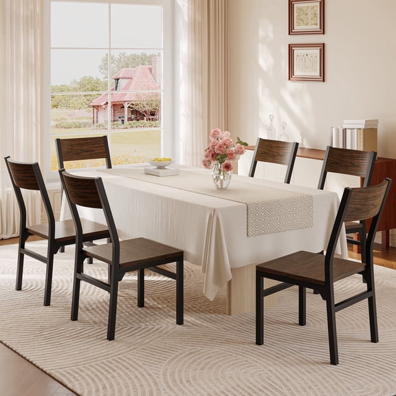 Virans Dining Chairs Set of 6, Modern Kitchen & Dining Room Chairs with MDF Board & Metal Frame, Ergonomic Curved Backrest, Space-Saving, Espresso