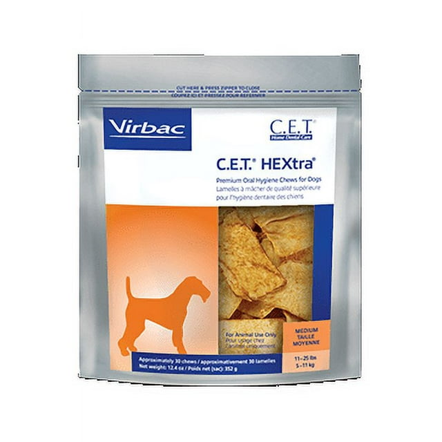 Virbac C.E.T. HEXtra Premium Oral Hygiene Chews for Medium Dogs, 30